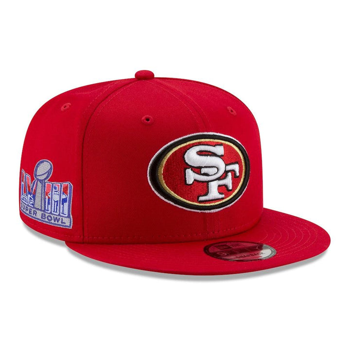 San Francisco 49ers New Era Super Bowl LVIII Side Patch 9FIFTY Snapback Hat - Scarlet - Triple Play Caps