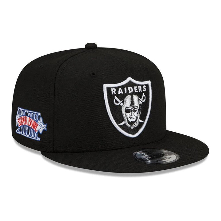 Las Vegas Raiders New Era Super Bowl XVIIII Side Patch 9FIFTY Snapback Hat - Black - Triple Play Caps