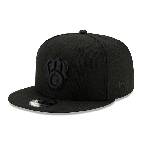 Milwaukee Brewers New Era Black on Black 9FIFTY Snapback Hat - Triple Play Caps